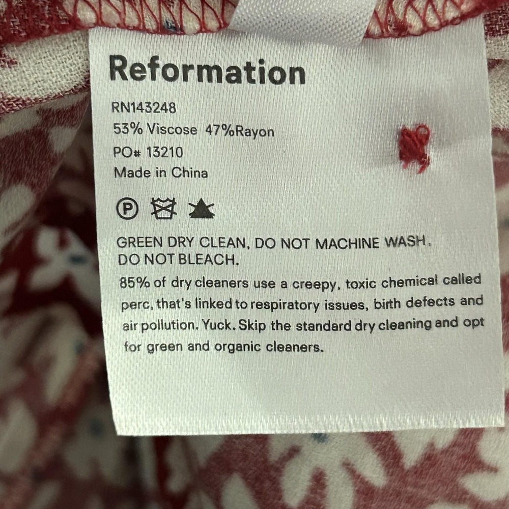 Reformation Dress Womens 2 Red Floral Cutout Maxi Fit Flare Short Sleeve Slit - Picture 16 of 16